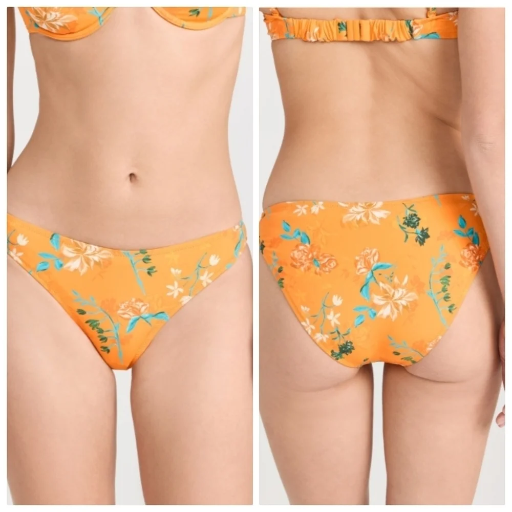 New Solid & Striped Floral Print Orange The Maisie Top/Arlo Bikini Bottom NWT